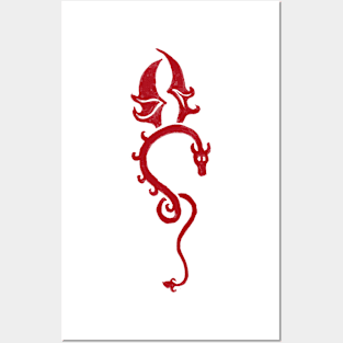 Red dragon white background Posters and Art